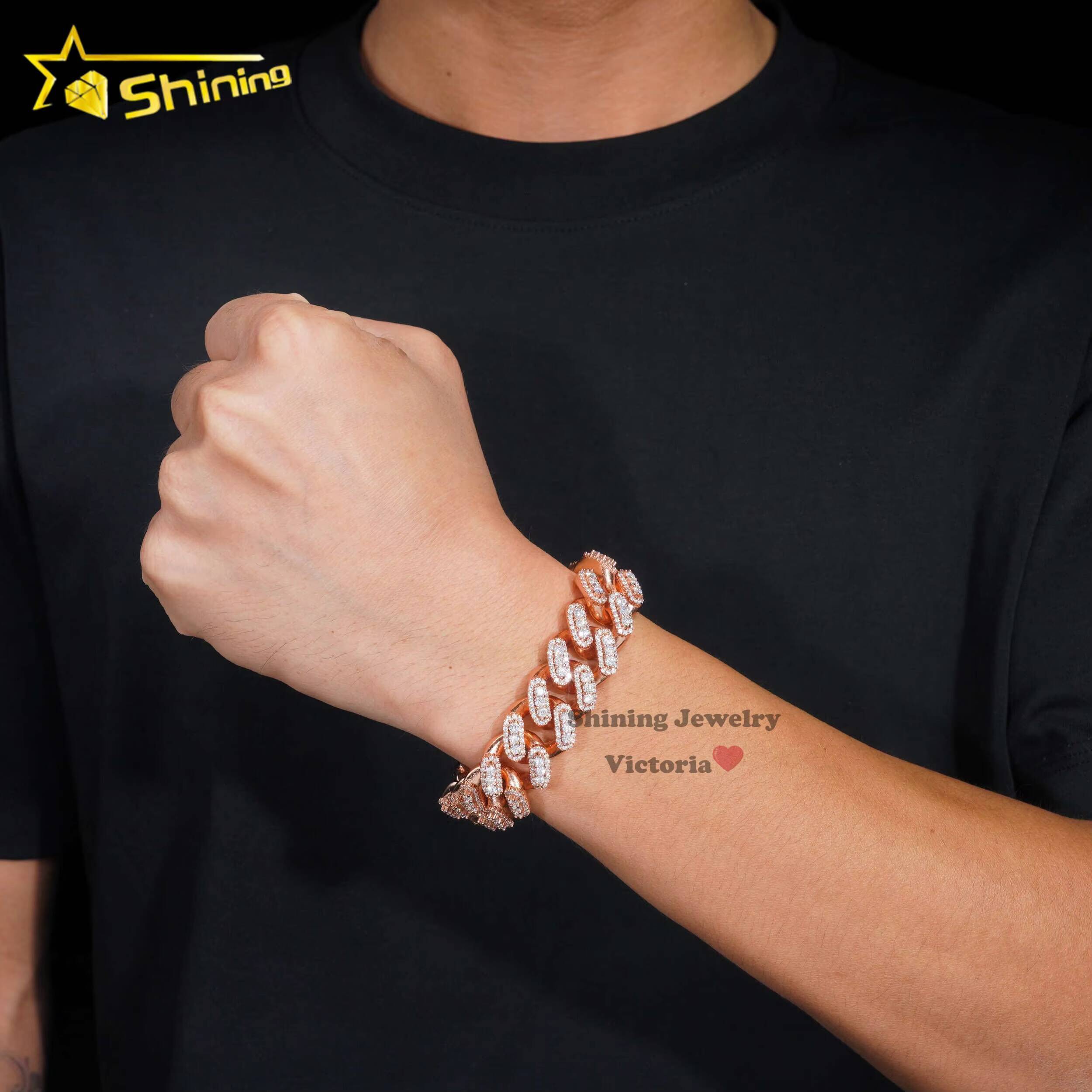 Pass Diamond Tester 18mm VVS Moissanite Diamond Cuban Bracelet Luxury 925 Sterling Silver VVS Mossanite Fashion Bracelet for Men