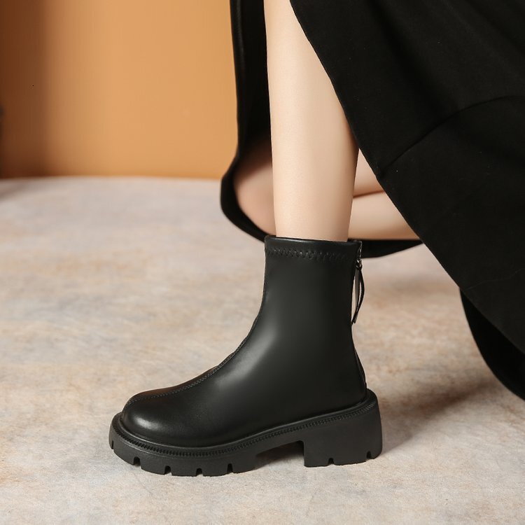 Women's thick soled Martin boots autumn and winter designer's new elastic thin boots single-layer double-layer cotton style Martin boots