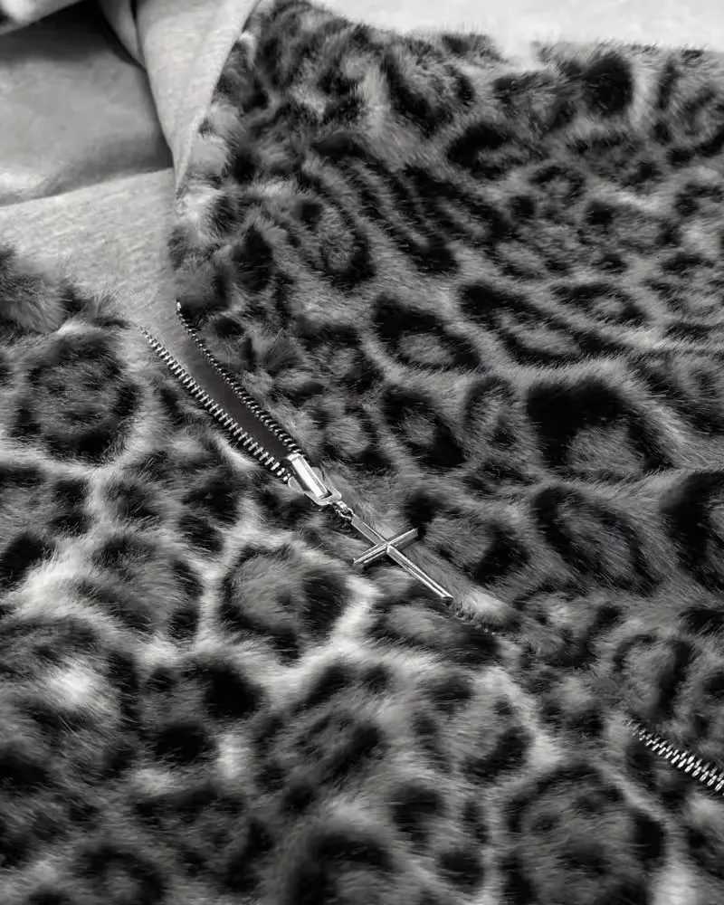 Y2k clothing Gothic leopard print doublesided oversized hoodie mens retro fashion loose zipper long slved sweatshirt X250910