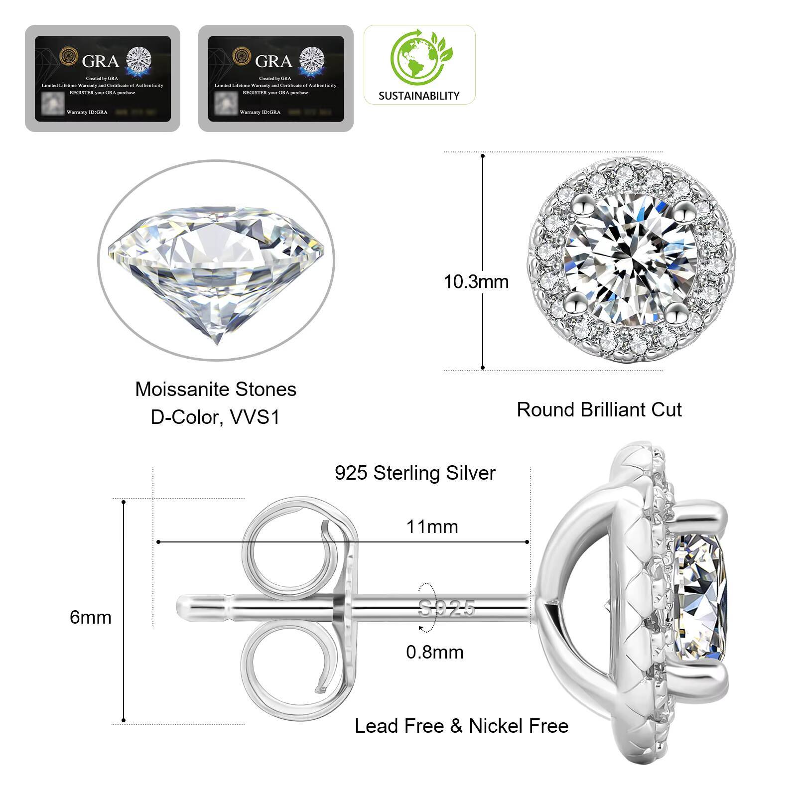 Wholesale VVS Moissanite Diamond Earring Factory Price Round Cut Screw Back Moissanite Hoop Stud Earrings Men Women