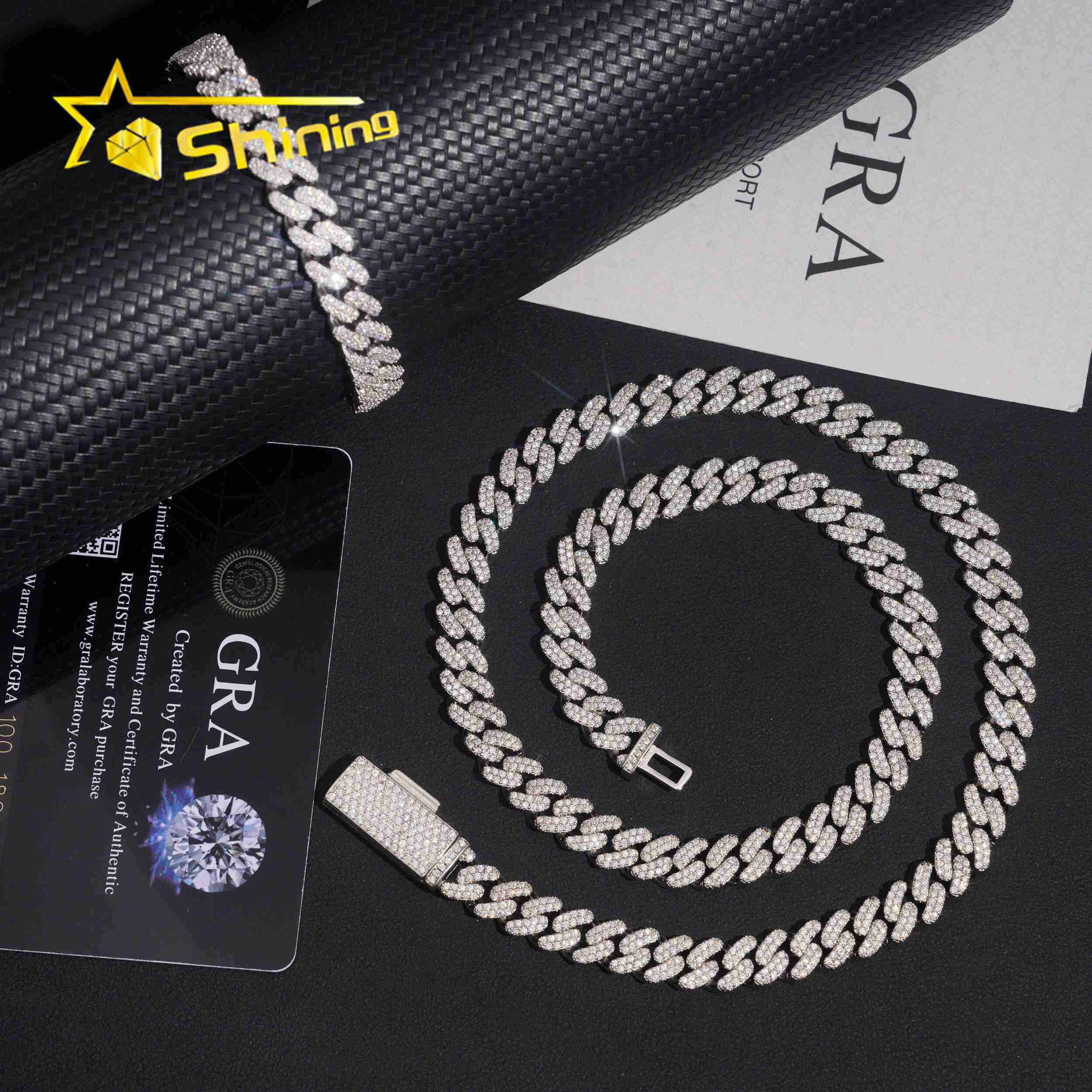 Pass Diamond Tester Hip Hop Jewelry 8mm 2 Rows Solid 925 Sterling Silver Iced Out VVS Moissanite Cuban Link Chain Men Necklace