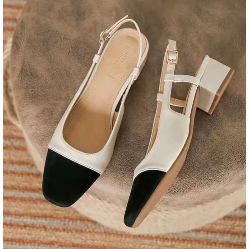 Luxury New Womens Sandals Elegant Medium Heel Toe Mules Comfortable Office Womens Shoes Buckle Heels Women Pumps W250910