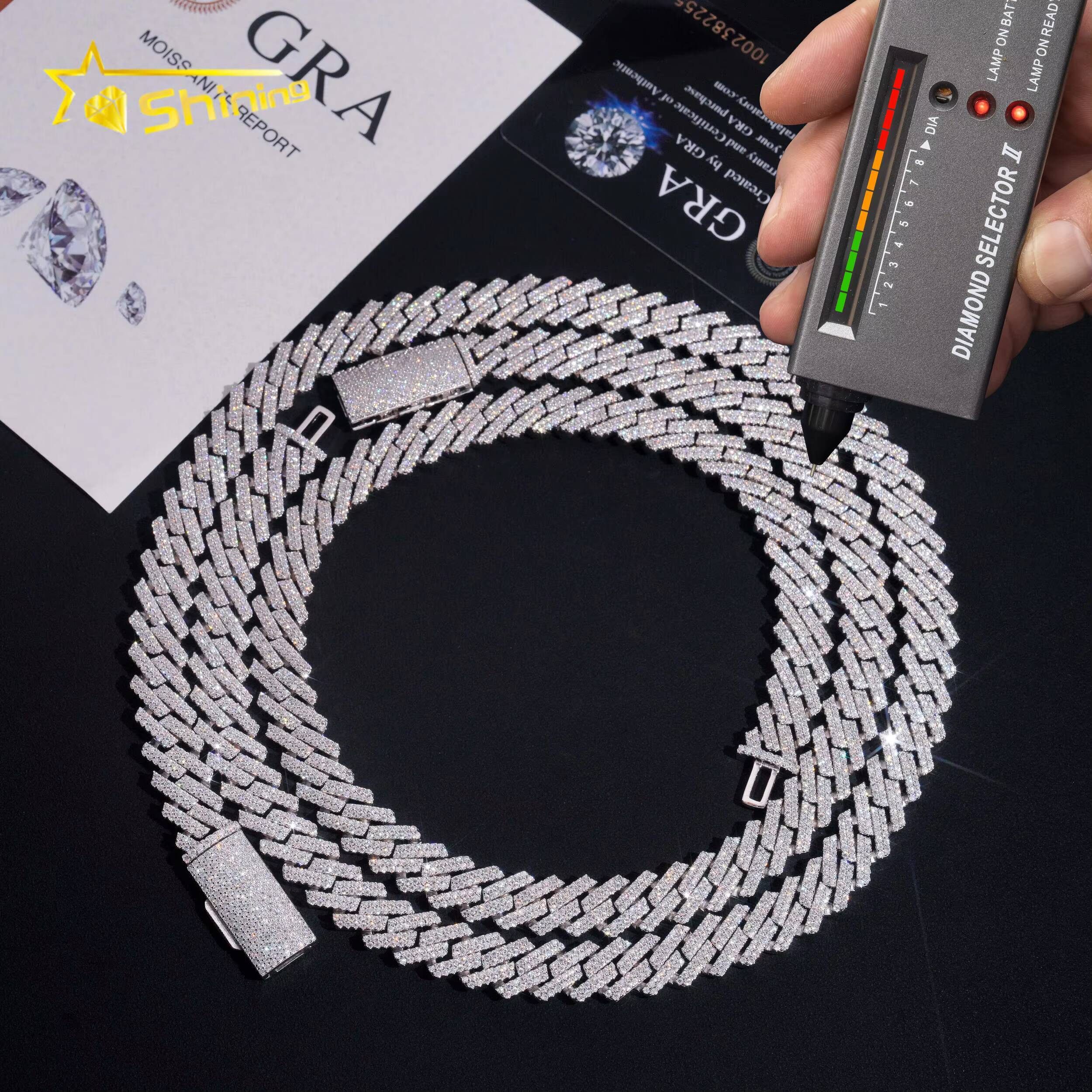 Men Iced Out Silver 925 Necklace Fine Jewelry 12MM 2 Rows Moissanite Miami Cuban Chain Custom Hip Necklace