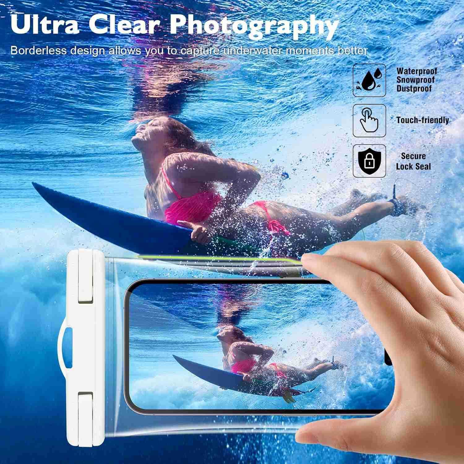 2 PCs Waterproof Phone Pouch Clear Waterproof Phone Case for iPhone 15 Pro Max 14 13 12 11 Plus Up to 69 3D IPX8 Water Proof Cellphone Dry Bag for Sno