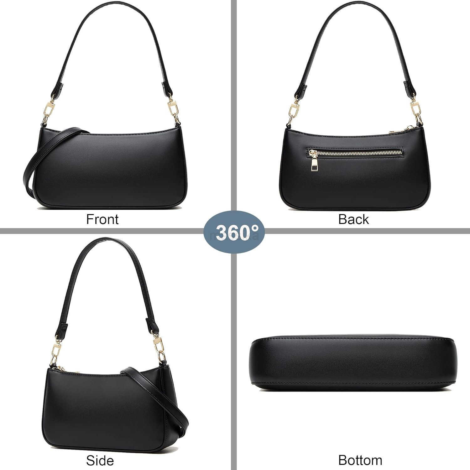 ZHOU Shoulder Bag for Women Retro Vegan Leather Classic Tote HandBags Purses with Zipper Closure M250910