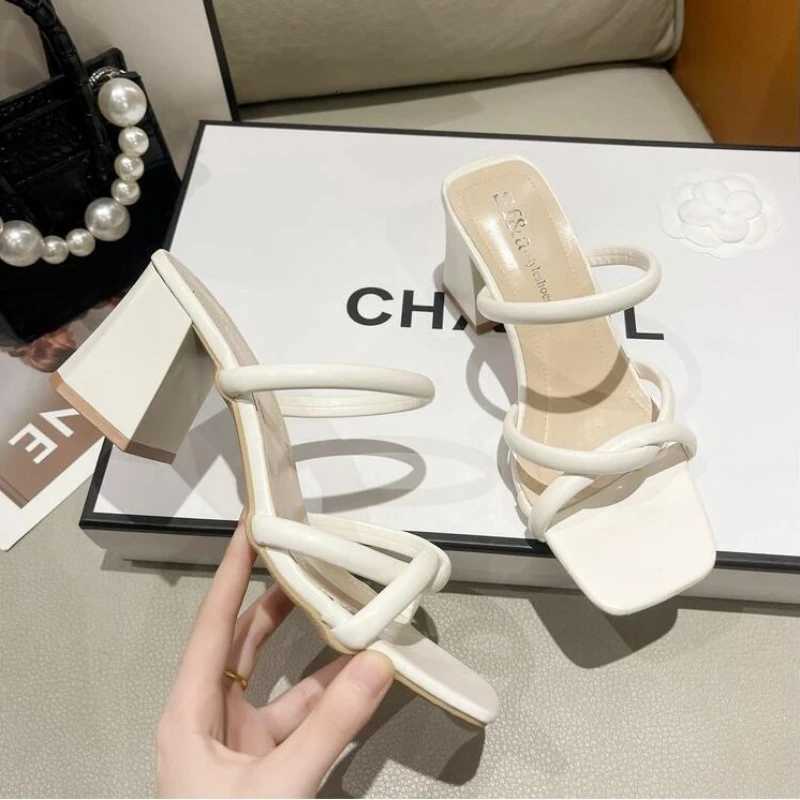 2024 New Designer Summer Pumps Slippers Sandals Shoes Women High Heels Square Toe Sandal Lady Shoes heels women W250910