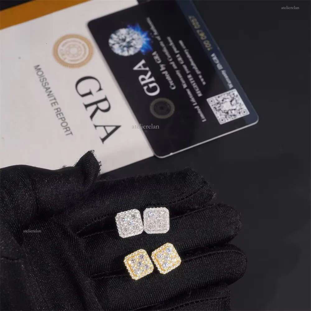Hip Hop High Quality VVS Dia Square Iced Out Mens Sier Moissanite Earrings