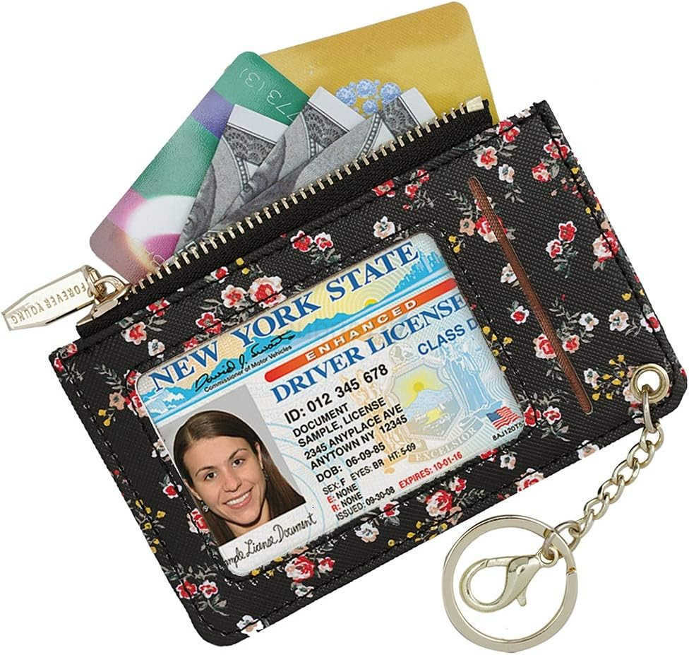 Small Wallets for Women Slim Leather Card Case Holder Wallet Coin Change Purse with KeychainZ250910