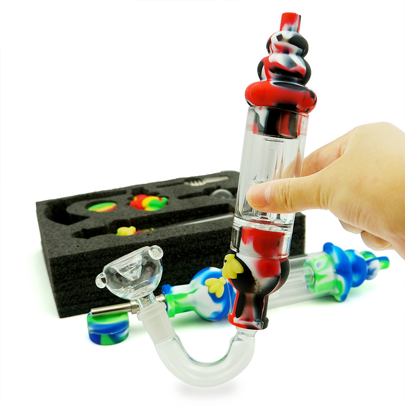 Silicone Smoking nectar collector Colorful Titanium nail collector For Tobacco Dry Herb Spoon Silicone Tobacco Pipes With Holes Glass Dab Oil Rigs Bon