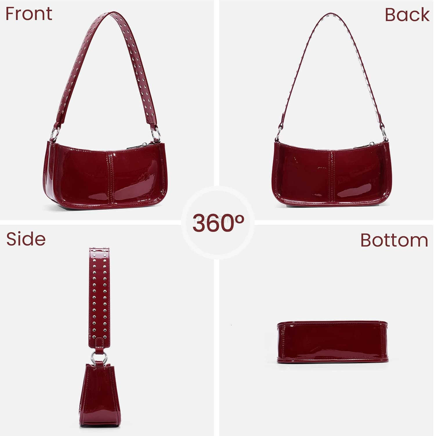 Shoulder Bags for Women Patent Leather Handbags Red Purse Vintage Y2k Studded Shoulder Crossbody Bag Small Hobo Bag M250910