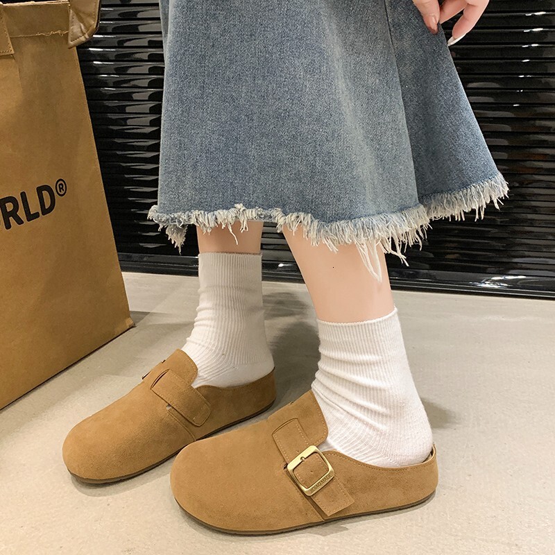 Japanese style shoes autumn new designer shoes thick sole closed toe half slippers soft leather soft sole outdoor lazy fishing slippers