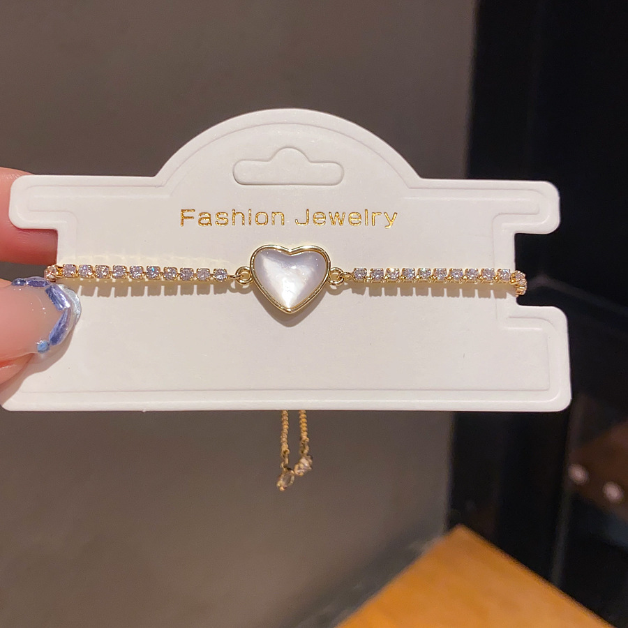 Silver - Toned Bracelet With Heart - Shaped Mother - Of - Pearl, Star Accents And Dainty Chain Delicate Daily & Elegant Jewelry Gift For Her High - Qu
