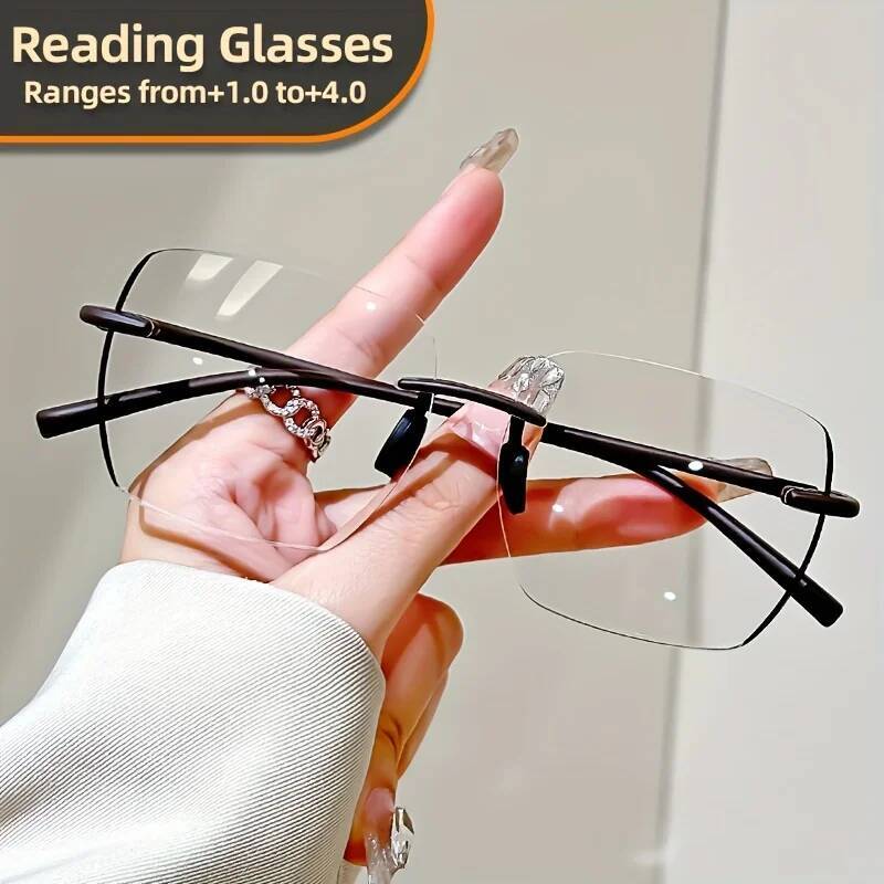 Elegant Frameless Oversized Square for Unisex Anti-Fatigue, High-Quality PC Material,Comfortable Reading Glasses ddmythur