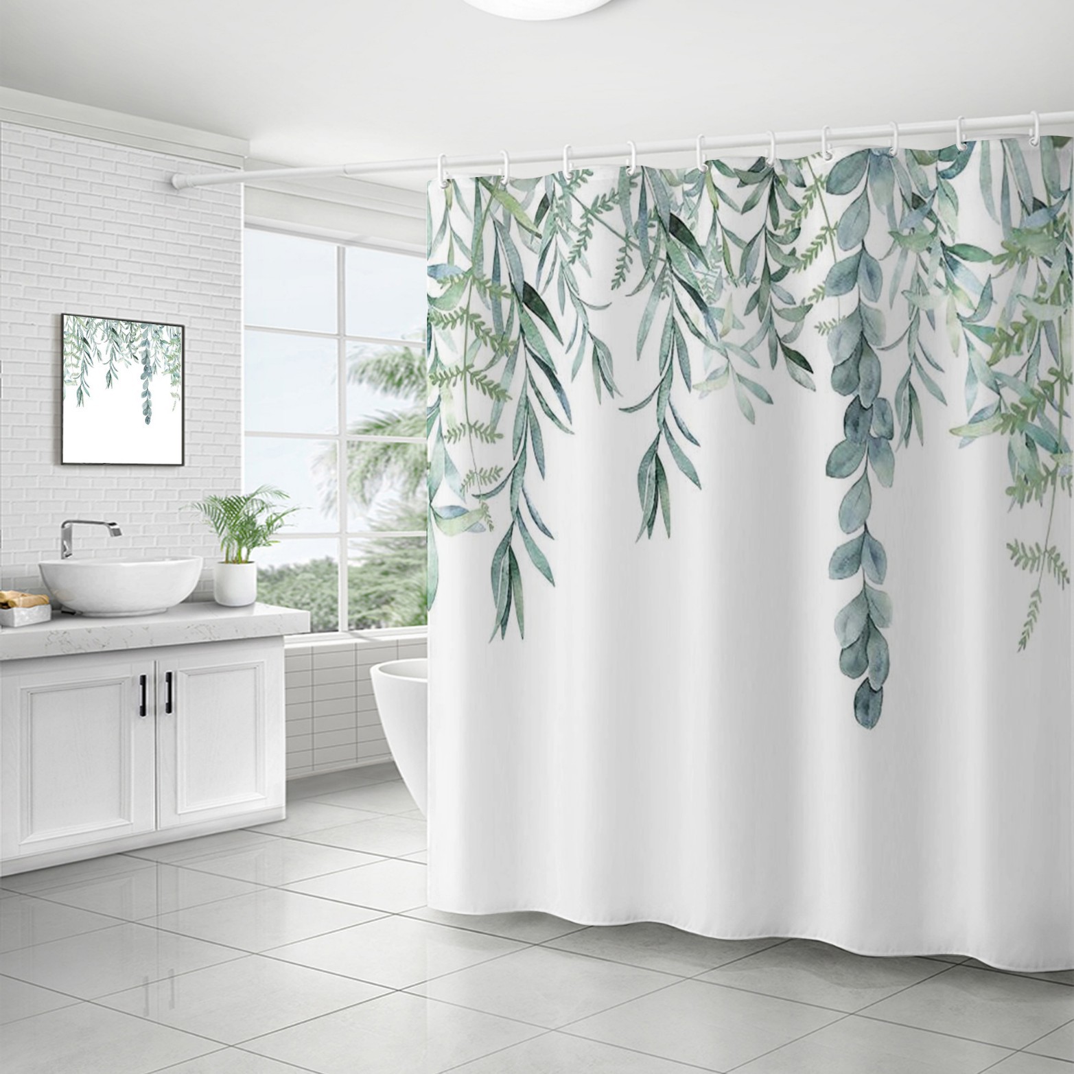 YL-37135 digital shower curtain cross-border plant flower waterproof polyester bathroom four-piece set dry and wet separation moisture-proof