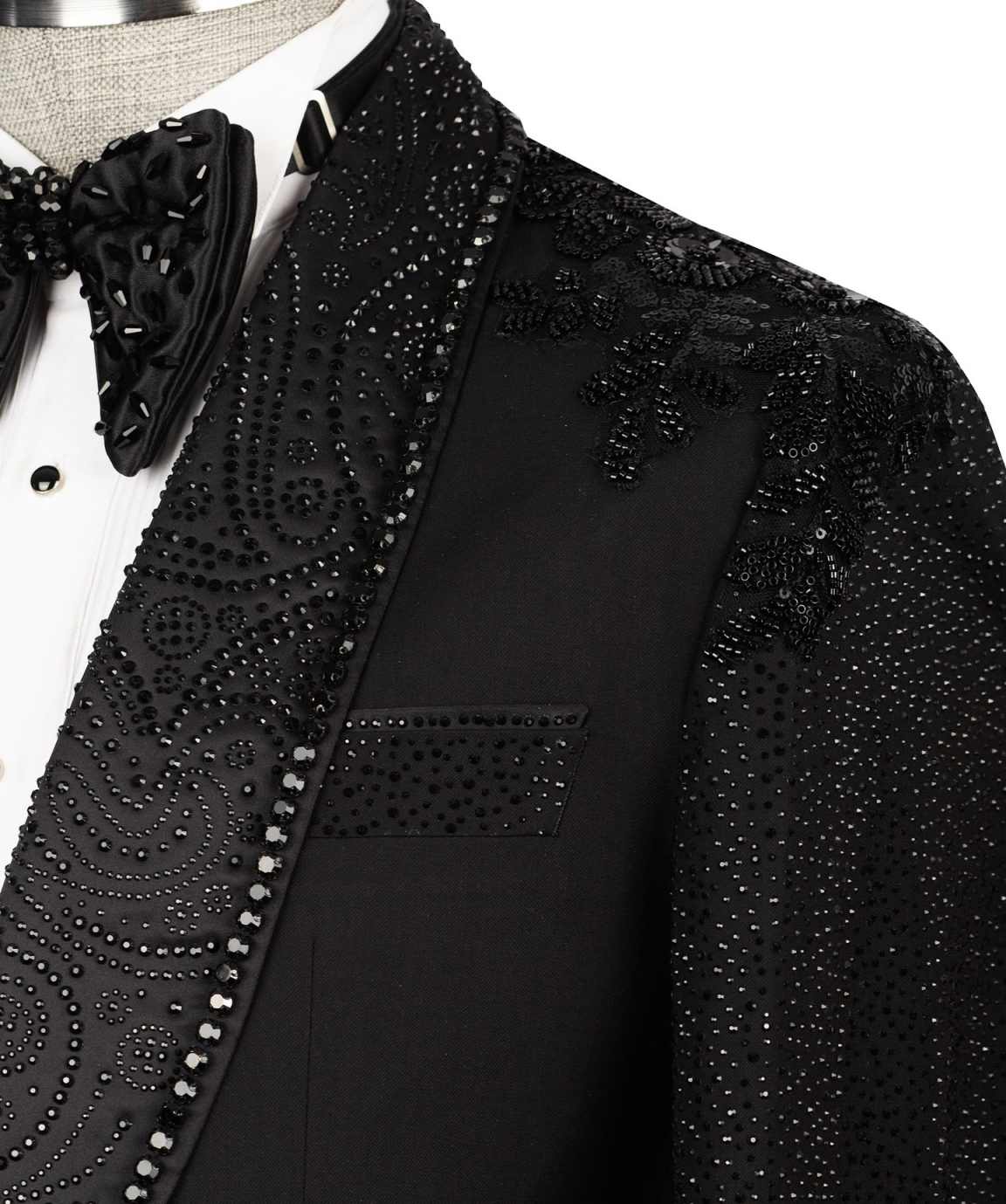Stylish Wedding Tuxedos Jacket Pants Beaded Men Suit Luxurious Shawl Lapel Single Breasted Evening Prom Groom Blazers Customized