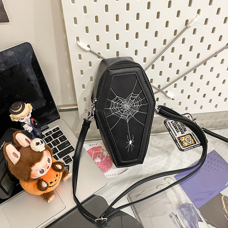 leisure 2025 Autumn New European and American Halloween Style Personalized Coffin Bag Embroidered Spider Skull Women's Shoulder Bag Designer Bag