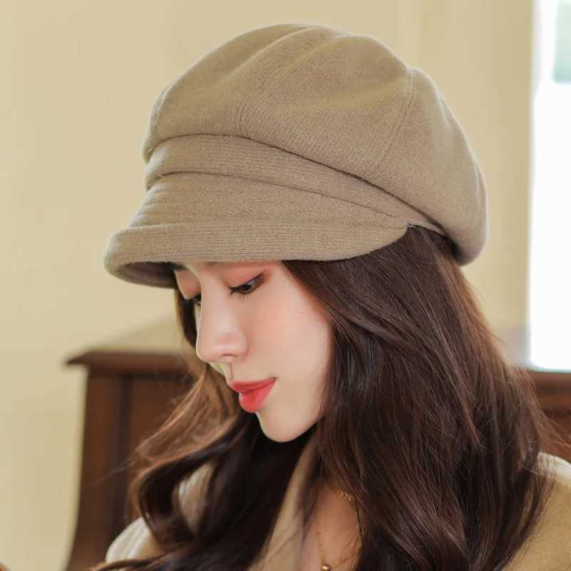 Wens Beret Hat Trendy Japanese Sty Furry Octagon Chic Thick Warm Rold Brim Solid Color Autumn Winter Daily Casual G250910