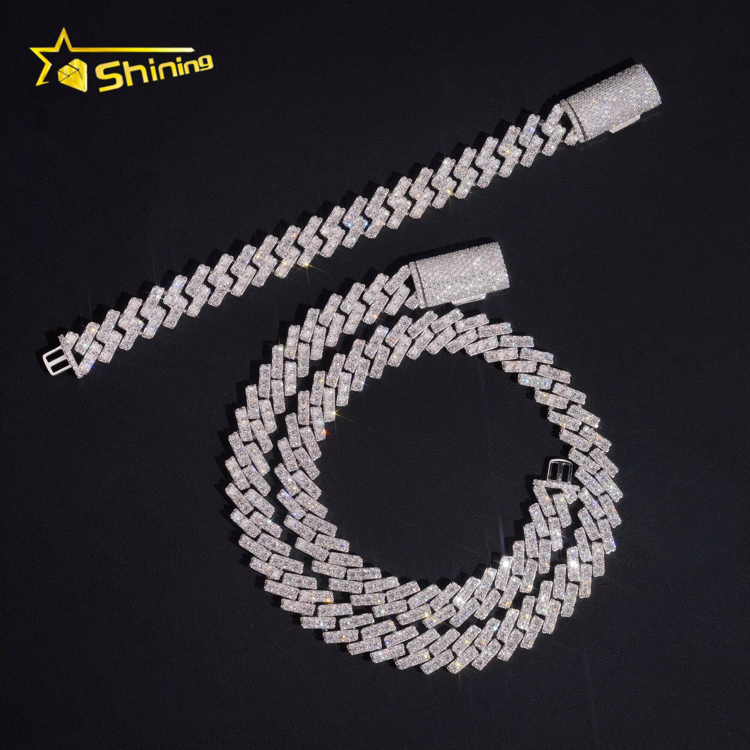 Hot Sale 13mm Single Rows Vvs Moissnaite Iced Out Hip Hop Jewelry Moissanite Cuban Chain Sterling Silver 925 Gold Plated Chain