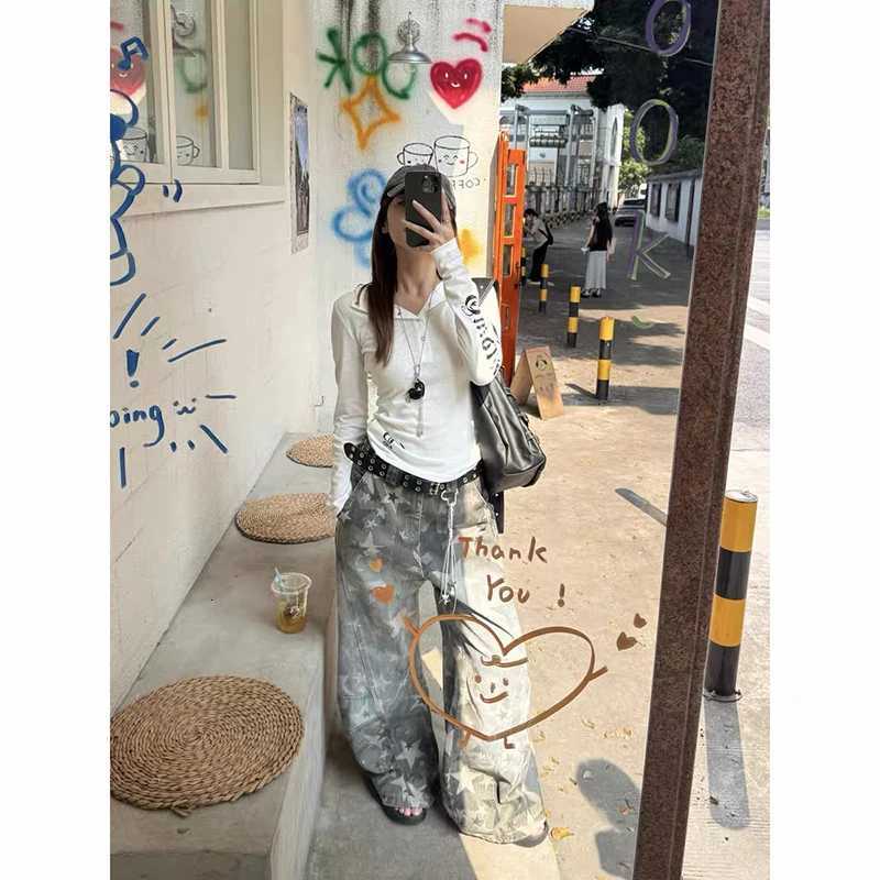 ZHIZOU Women Y2k Camouflage Cargo Jeans Harajuku 90s Vintage Baggy Star Denim Trousers Japanese 2000s Style Oversize Jeans Pants Z250910