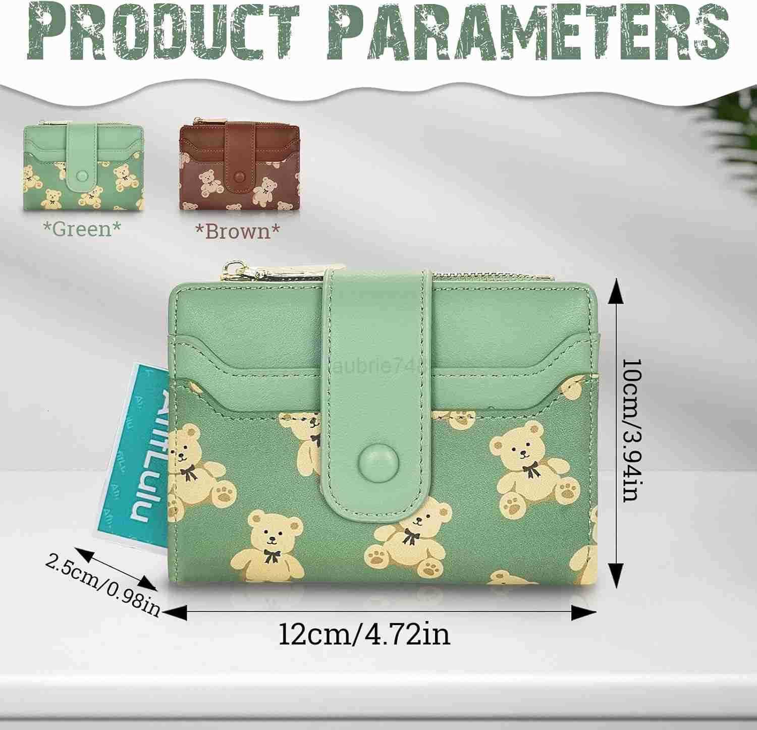 Cute Wallet for Women Bear Print Zip Bifold Wallet with Front Card Slot ID Window Cash Slot Short Women Wallet Elegant Youthful and Cute BrownZ250910