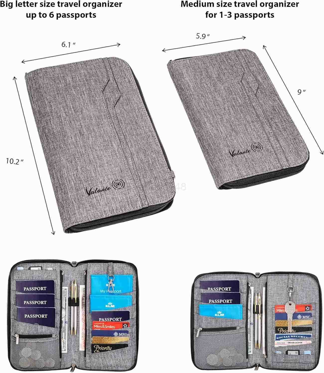 Premium Family Travel Document Organizer Capacious RFID Passport Holder Wallet Large grayZ250910
