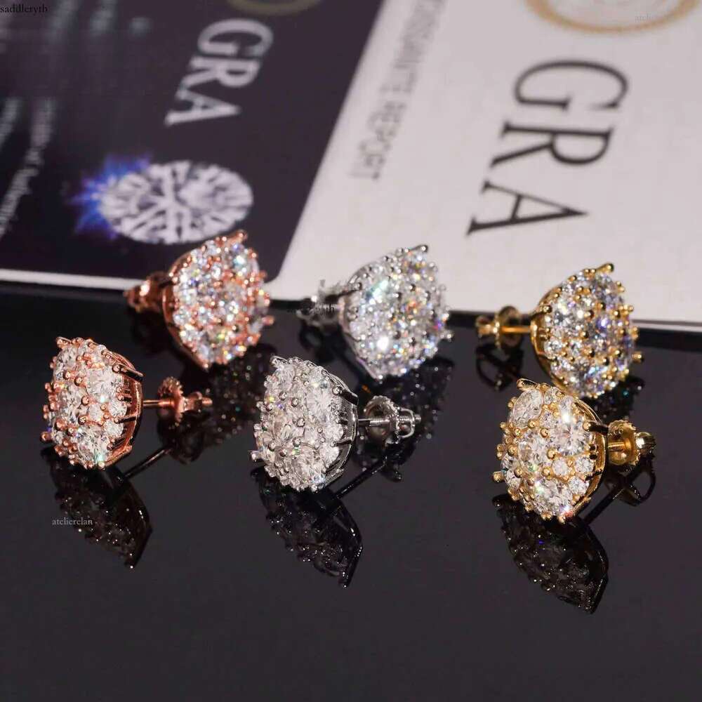 12mm GRA Certificate Iced Out Fashion Earring Hip Hop Jewelry Sier Round VVS Moissanite Dia Stud Earrings