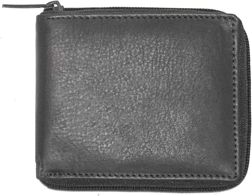 Mens Leather Zipper wallet Zip Around Wallet Bifold Multi Card Holder BlackZ250910