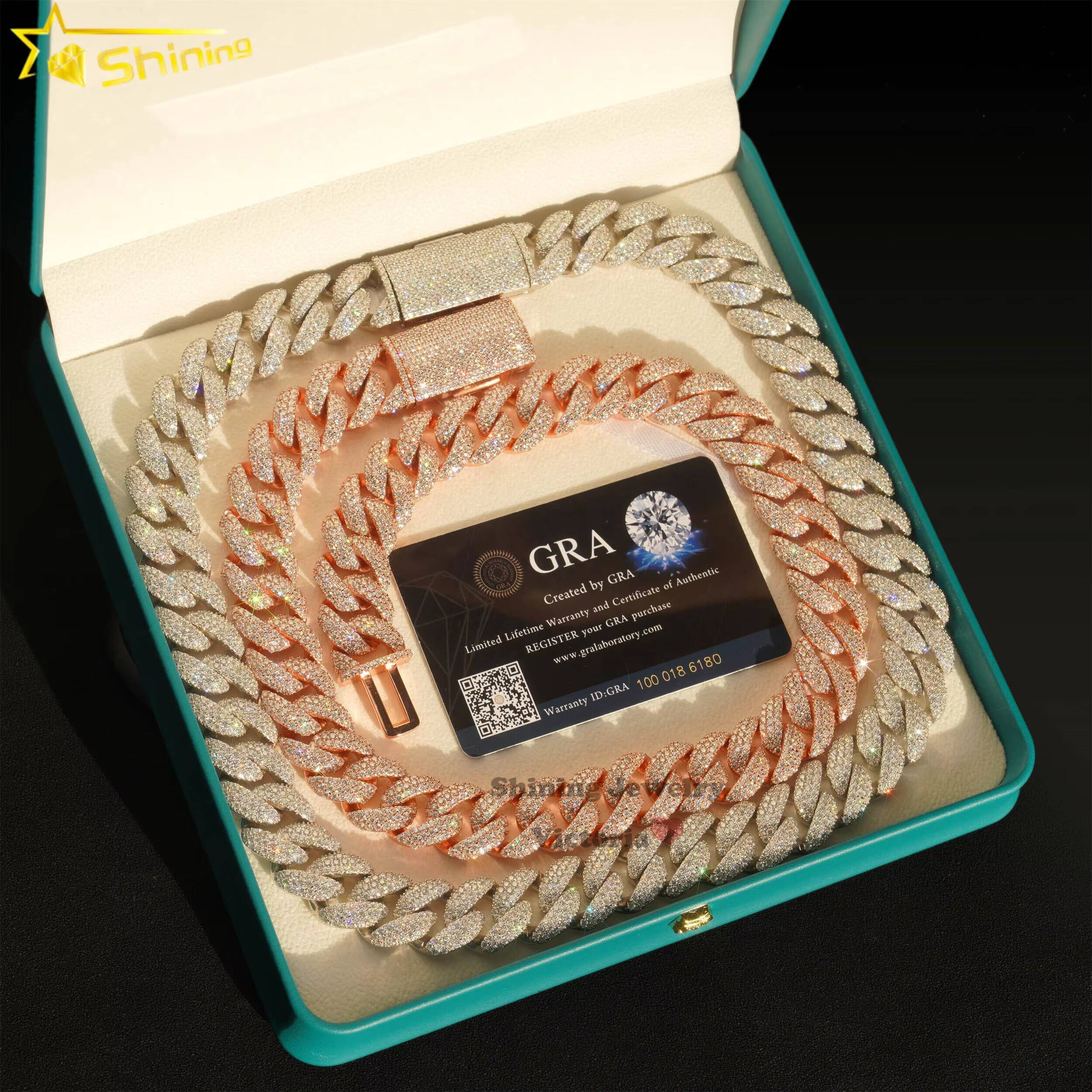 Wholesale Price Custom Hip Hop Jewelry S925 Sterling Silver d Color Vvs Moissanite 18mm Cuban Link Chain