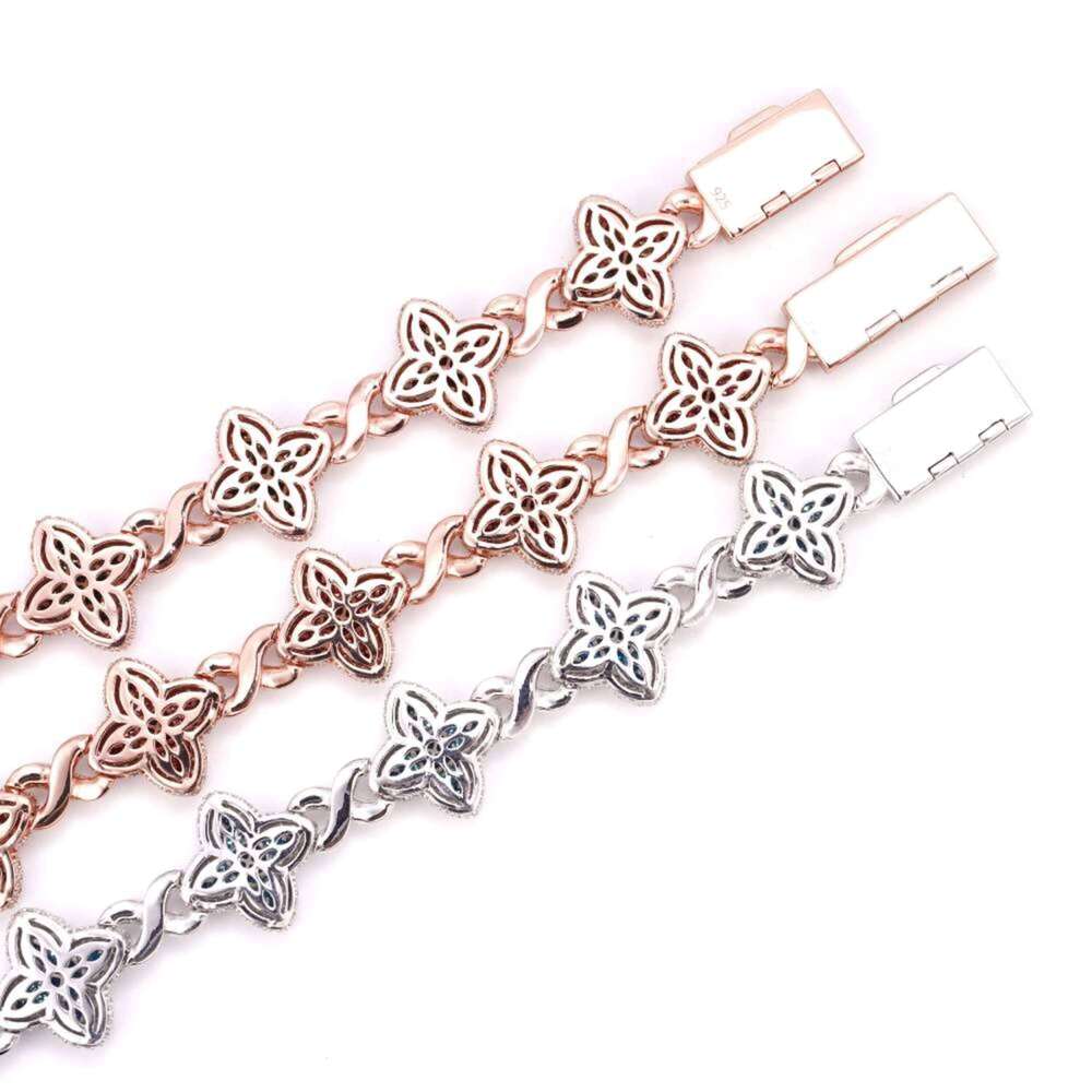 19MM Colored Moissanite 4 Leaf Clover Infinity Link Bracelet Iced Out Design Sparkling Gemstone Jewelry for Men and Women
