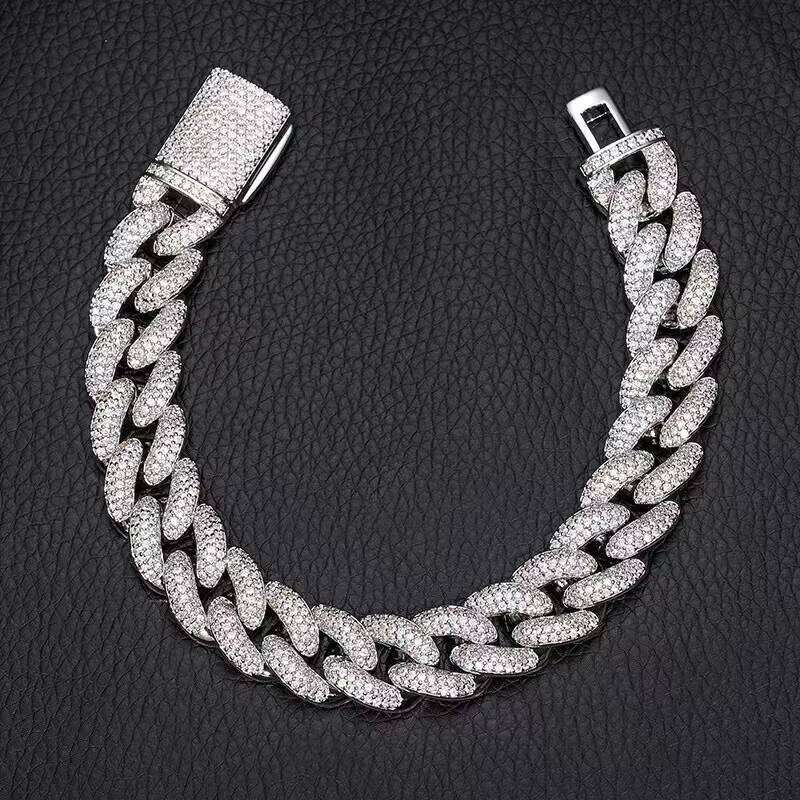 High-End 10mm Cuban Bracelet Sier Fine Jewelry Iced Out Hip Hop Style Moissanite Bangle
