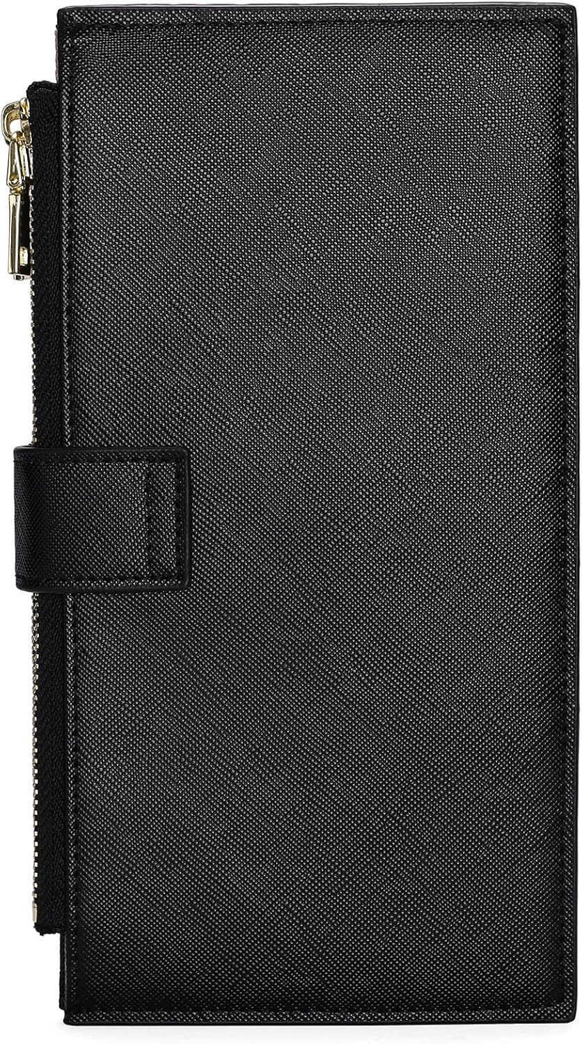 Slim Wallets for Women RFID Blocking Card Holder 2 Zipper Pockets Thin Ladies Clutch Purse BlackZ250910