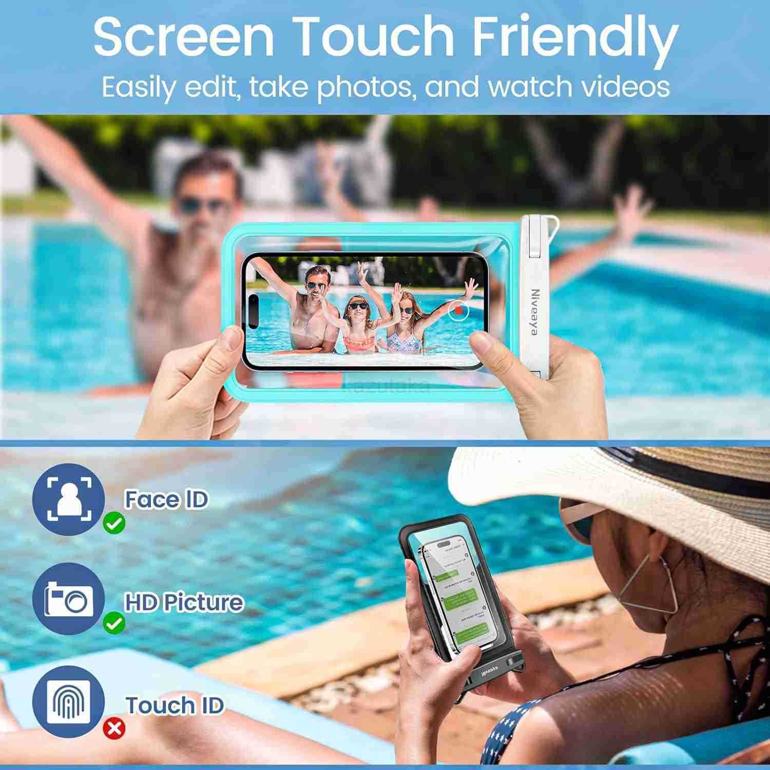 2 Pack IPX8 Waterproof Phone Pouch Large Space Cell Phone Pouch Floating Water Proof Phone Case with Lanyard Phone Dry Bag Beach Cruise Ship Essential