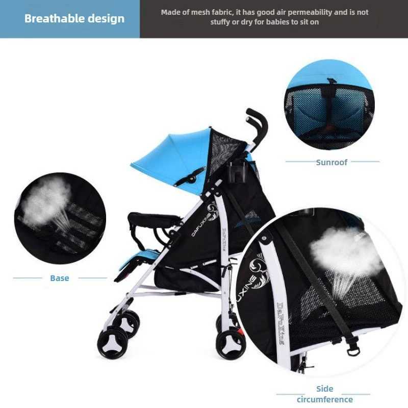 Portable Baby Stroller Foldable Can Sit or Lie Down Shockproof Universal Stroller for All Seasons W250910