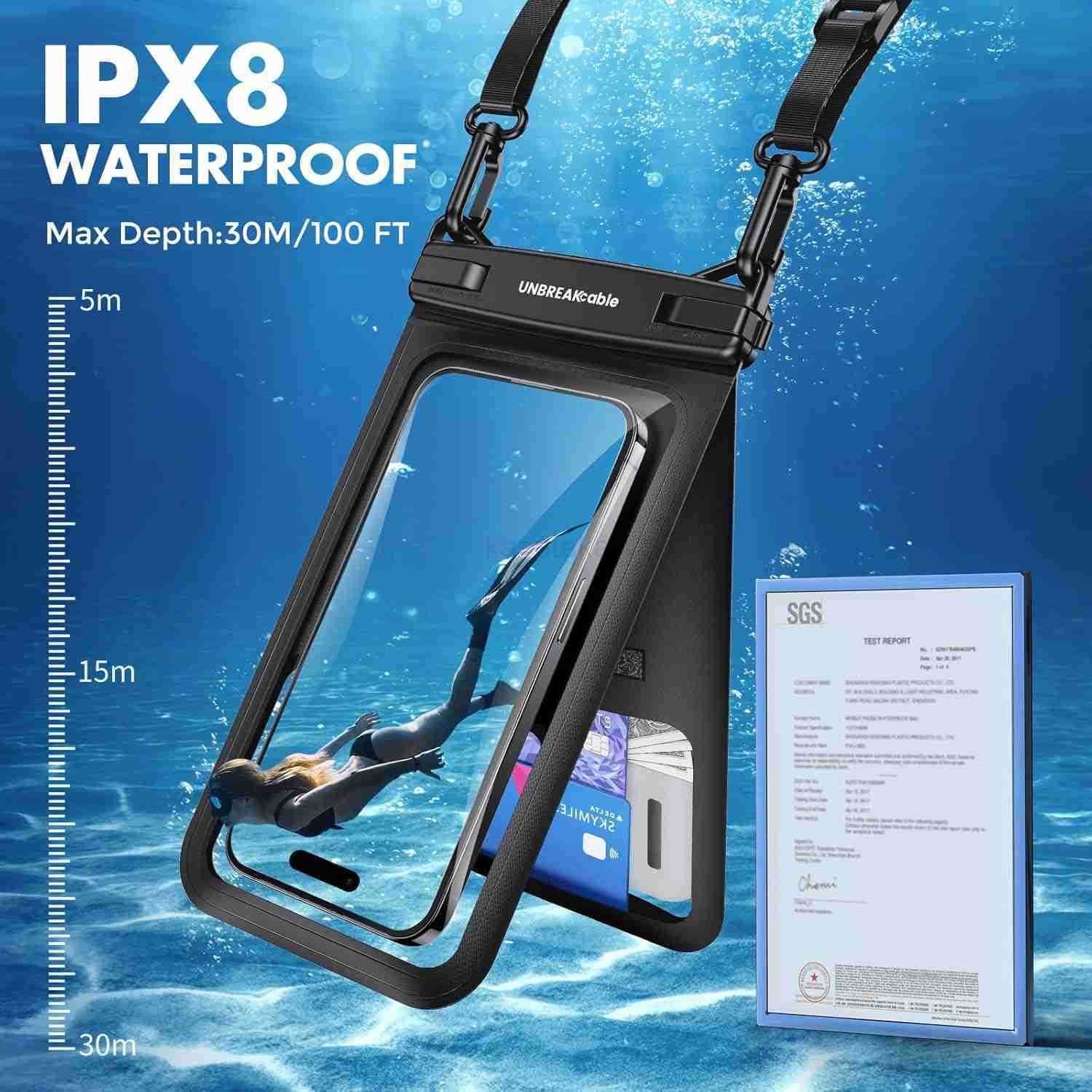 IPX8 Waterproof Phone Pouch 2Pack Double Space Waterproof Phone Case for iPhone 15 16 Pro Max up to 7 Cellphone Dry Bag with Lanyard for Vacation Beac