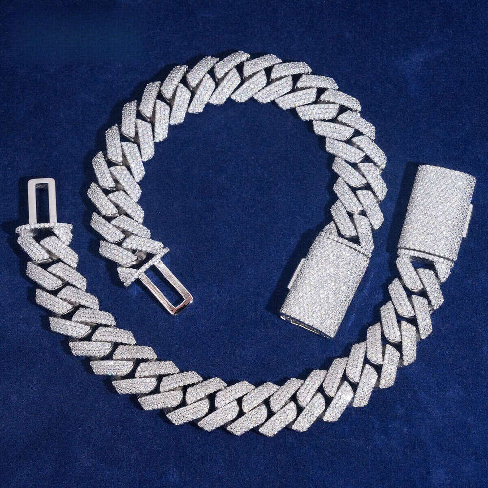 US Warehouse Local Stock Pass Dia Tester 15mm 3rows S Gold Plated VVS Moissanite Cuban Link Bracelet