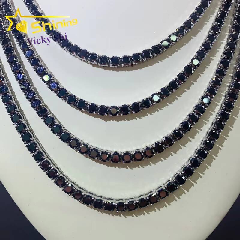 FaMoissaniteory Price Pass Diamond Tester 316L Stainless Steel 5mm Black Moissanite Tennis Chain Bracelet Necklace