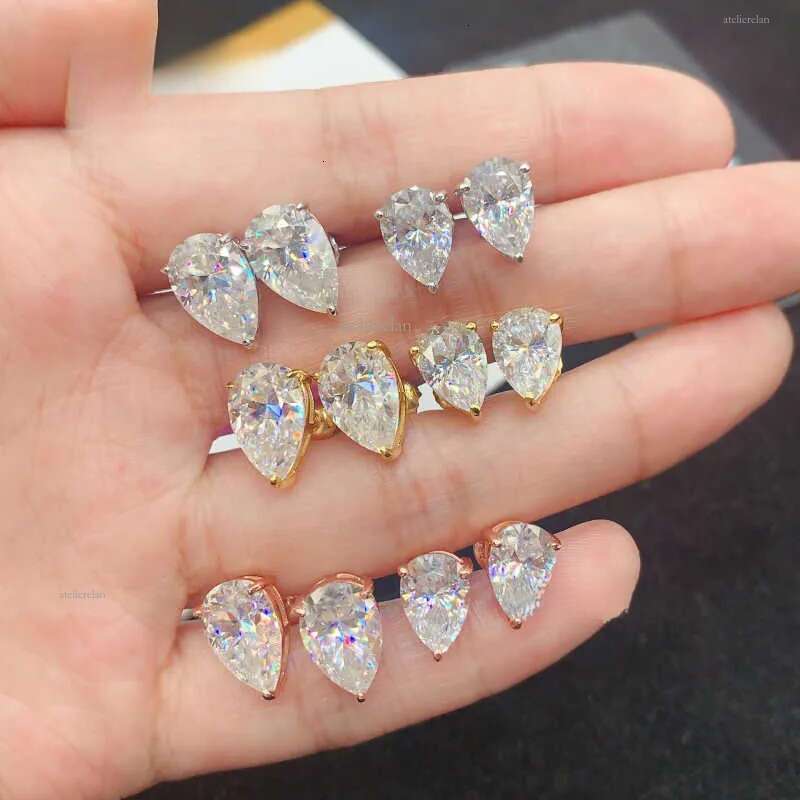 Wholesale Price Fine Jewelry Women Sier Pear cut Moissanite Dia Stud Earrings GRA Certificated