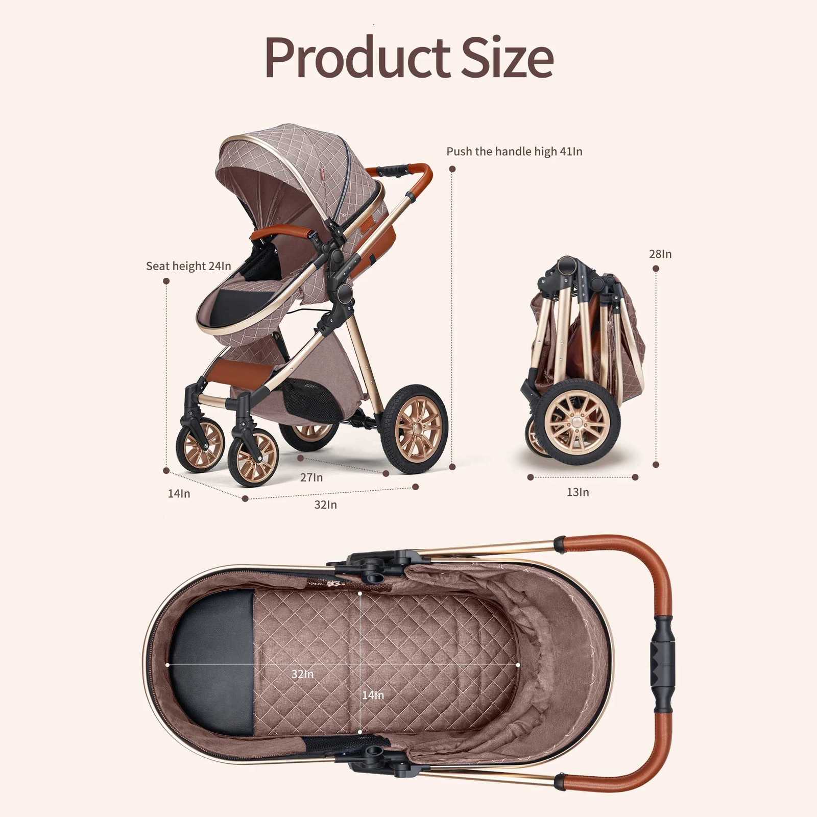 3 In 1 Luxury Pram High Landscape Baby Stroller Folding Pushchair Vista Stroller With Reversible Stroller Seat W250910