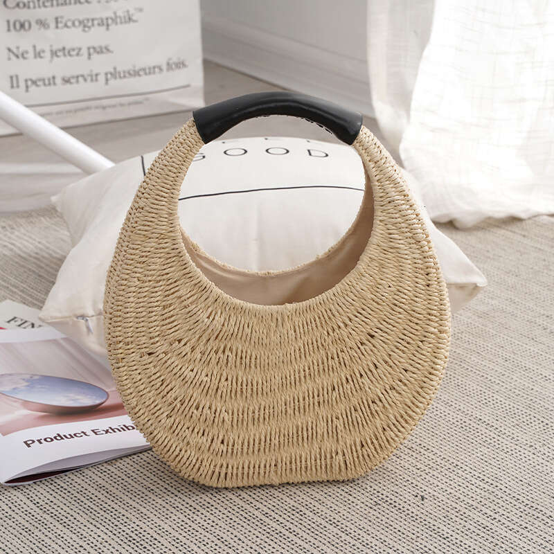 INS Style Straw Woven Handmade Storage Organizer for Jewelry and Cosmetics Crossbody Shoulder Handheld Small Square Bag