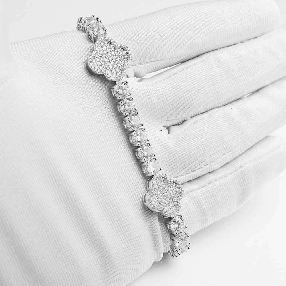 5MM Leaf Clover Bracelet 14K Gold Iced Out Jewelry for Women Elegant Gift with Sparkling Moissanite
