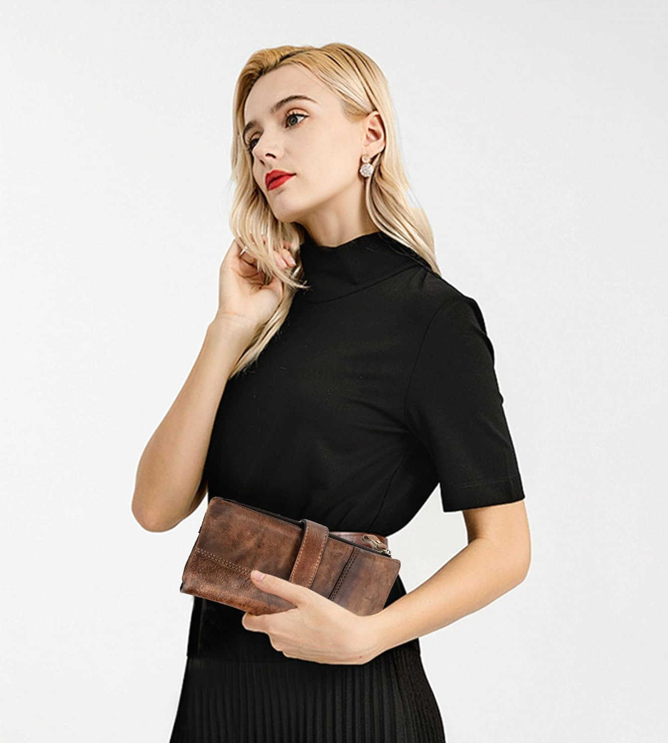 Genuine Leather Long Wallet for Women Vintage Checkbook Wallets with RFID Blocking Card Holder Coffee colorZ250910