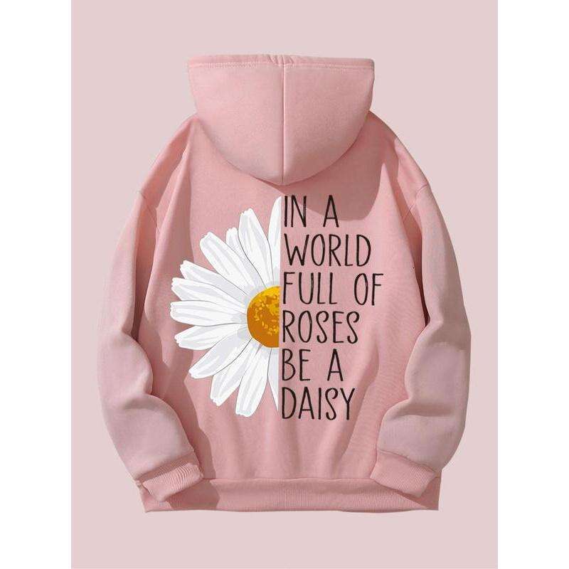 Women's Floal Lette Pint Dop Shoulde Hoodie, Fashion Casual Dawsting Pocket Hooded Sweatshit Daily Holiday Outdoo Wea, Ladies Clothes fo Fall &