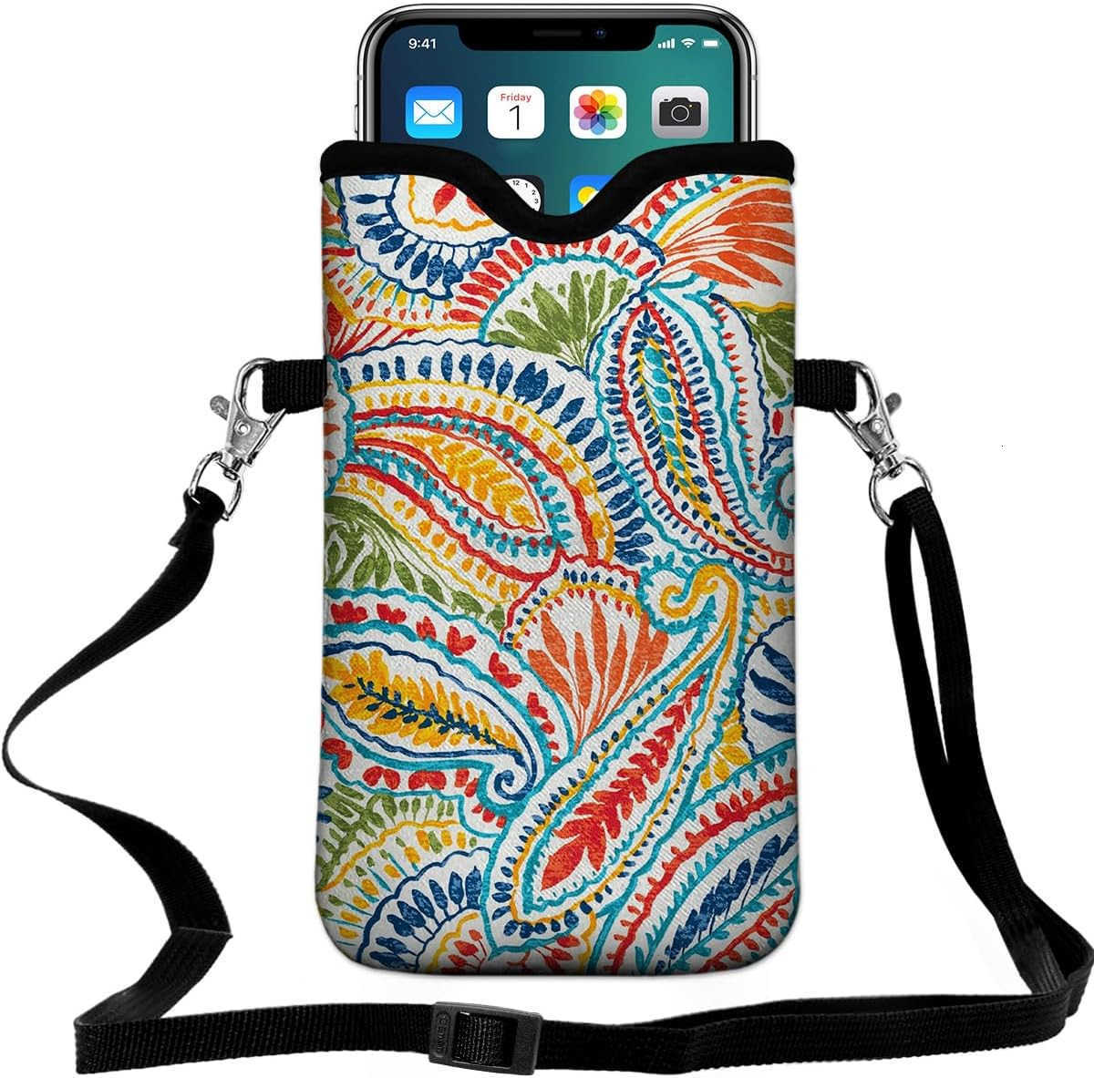 Cell Phone Pouch 75 X 43 in Cloth Mobile Protection Case Bag with Crossbody Strap Neck Lanyard Cell Phone Case Black Z250910