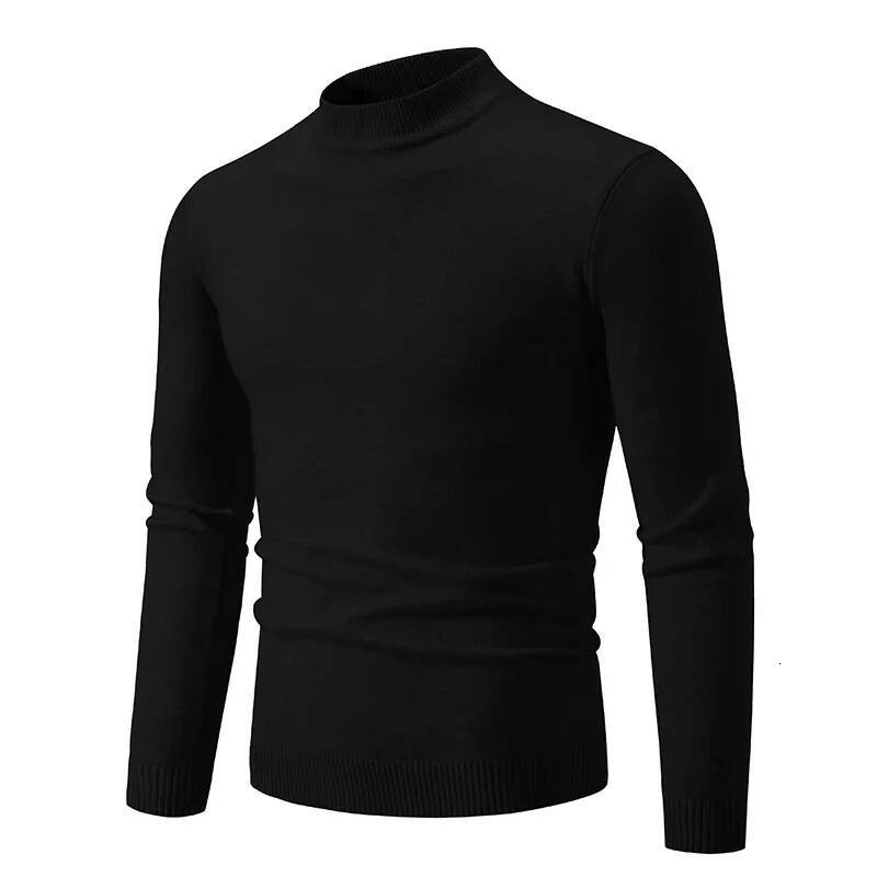 New Sweatwear Men's Half Basic Solid Color Sweaters Round Neck Elastic Pullovers Warm Autumn Knitted Oversized Sweater Men dongdumaoyi