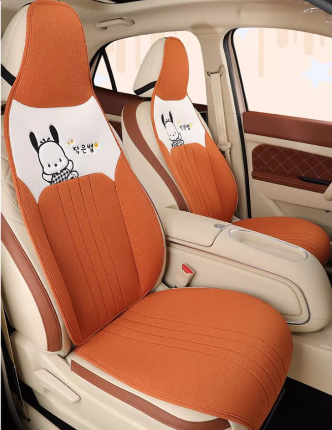 Linen Cooling Car Seat Cushions cartoon Universal Breathable Non-slip Seat Cover Protector Pad Mat Interior Accessories 250910