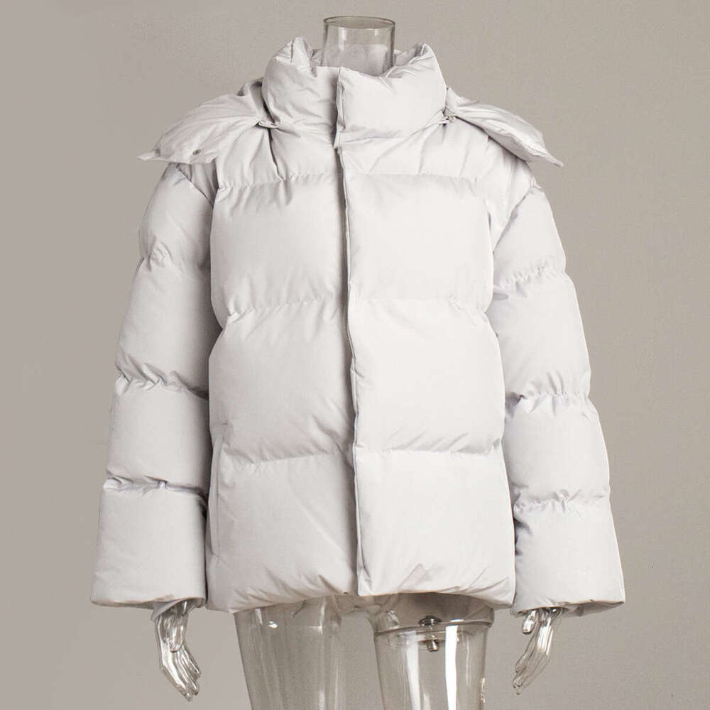 2025 Winter New European and American Style Loose Jacket for Women, Solid Color Hooded Cotton Coat