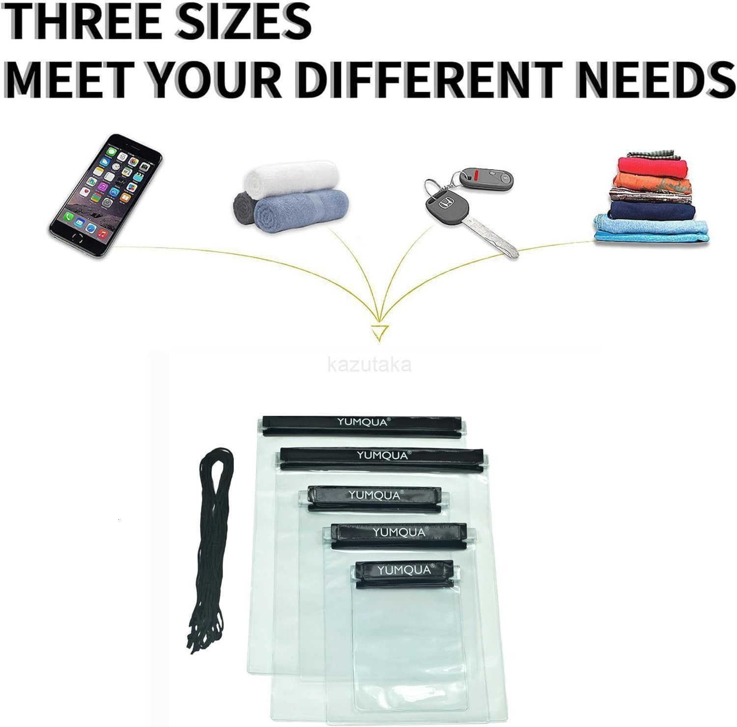 Clear Waterproof Bags 5 Pack Set Watertight Pouch Holder for Document Map Camera Mobile Phone Car Key fits Kayaking Boating Hiking Water Sports Z25091