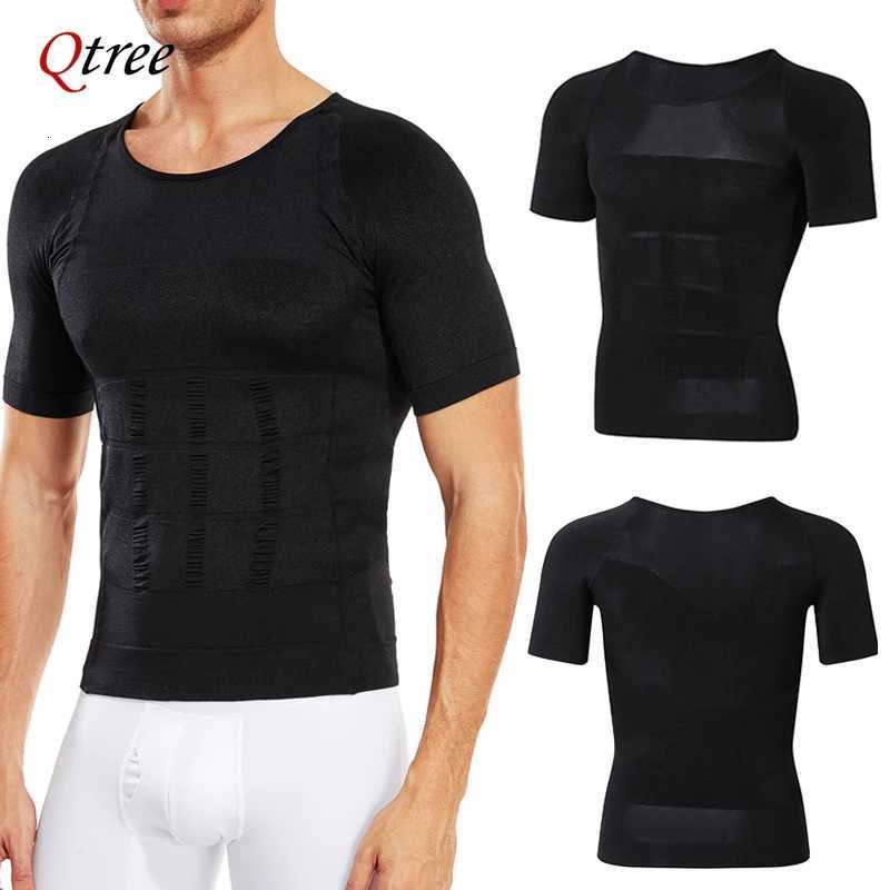 Qtree Men Body Shaper Waist Tummy Control Compression Shirts Weight Loss Slimming Underwear Seamless Abdomen Fitness W250910
