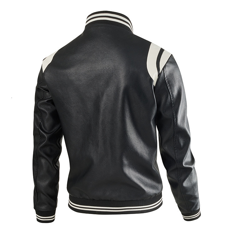 European Size S-XXXL Men's Leather Jacket Casual Fashion Patchwork Leather Jacket Motorcycle Baseball Collar Coat for Men 42