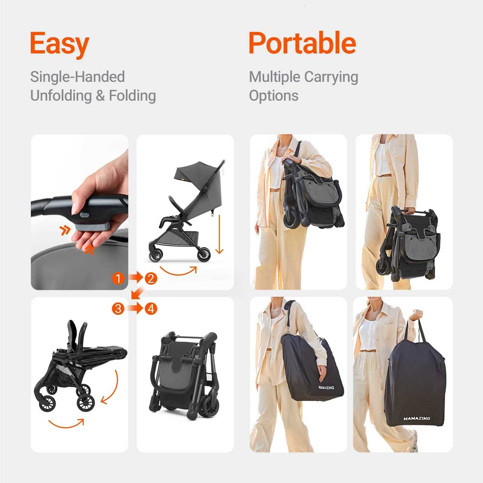 UltraLightweight Travel Stroller 99lbs Carbon Fiber Frame UPF50 Canopy 5Point Safe BeltMAMAZING Ultra Air X Black W250910
